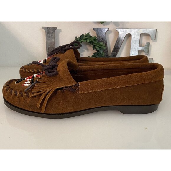 Minnetonka Women's Leather Moccasin W/ Thunderbird Beading Shoes Flats Sz 6 NWOB - Picture 11 of 16